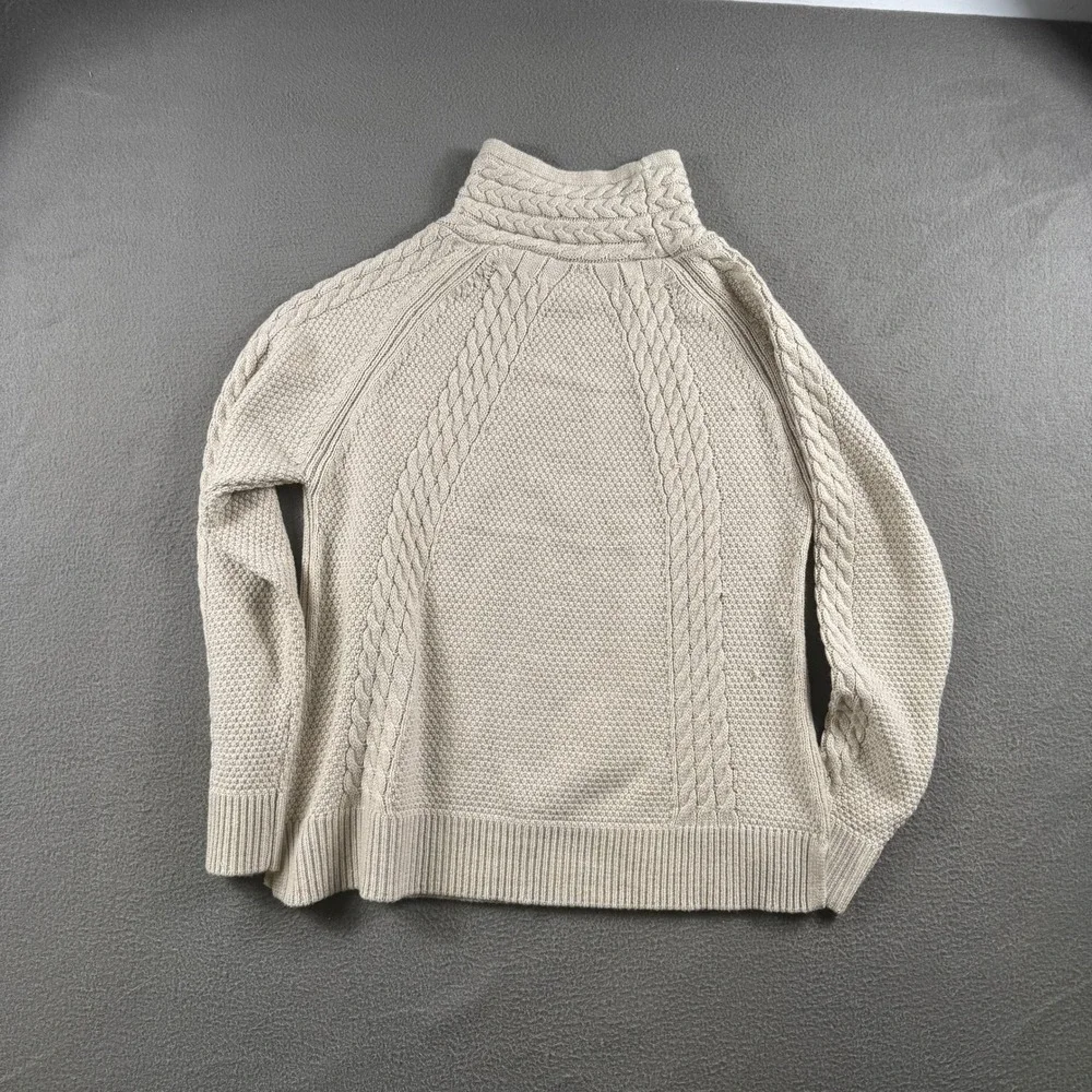 Aventura Sweater Women L Beige Cable Knit Merino Wool Blend Mock Neck Pullover
